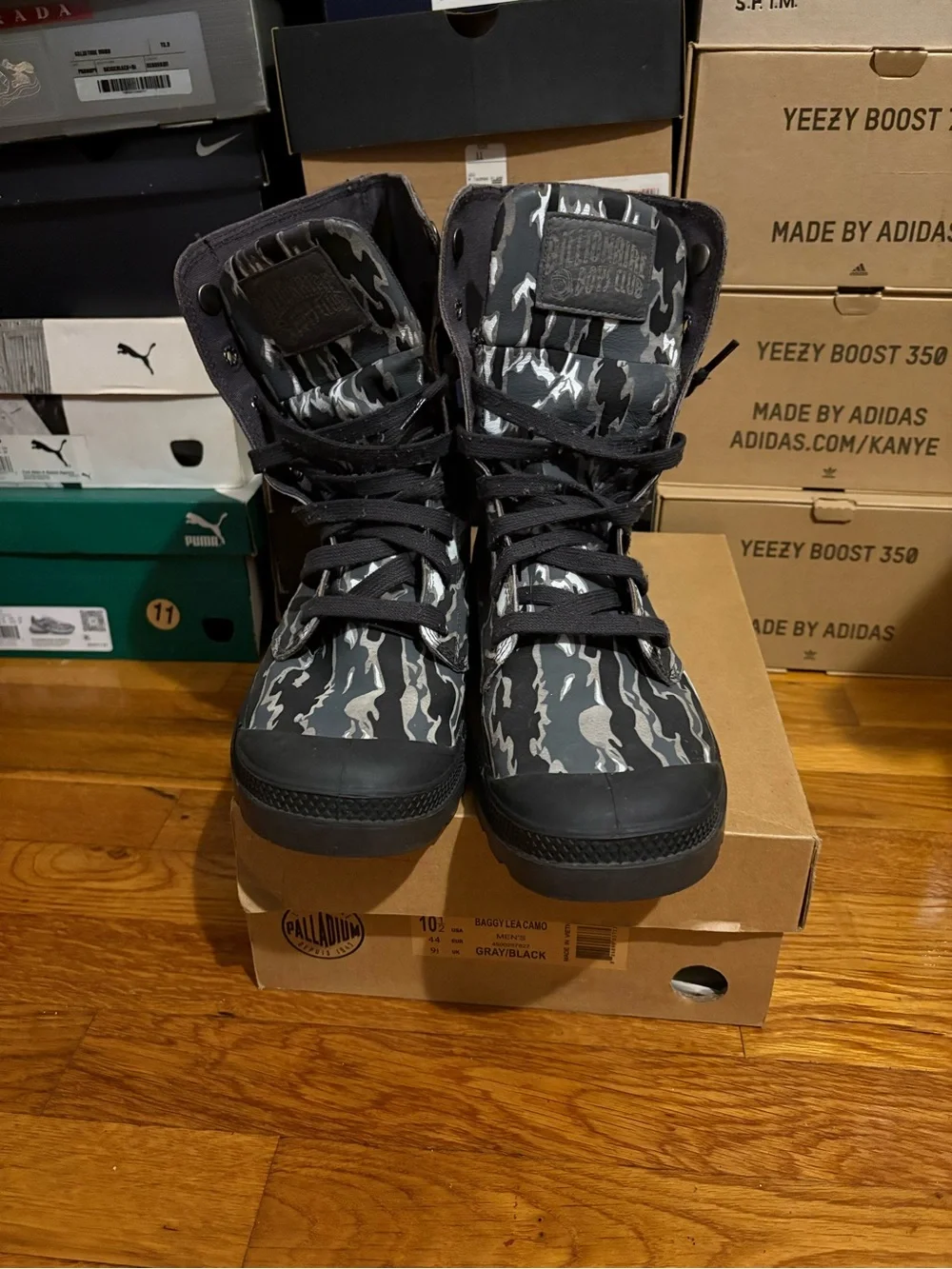 Palladium billionaire boys club Gray and Black Camo High-Top Lace Boots